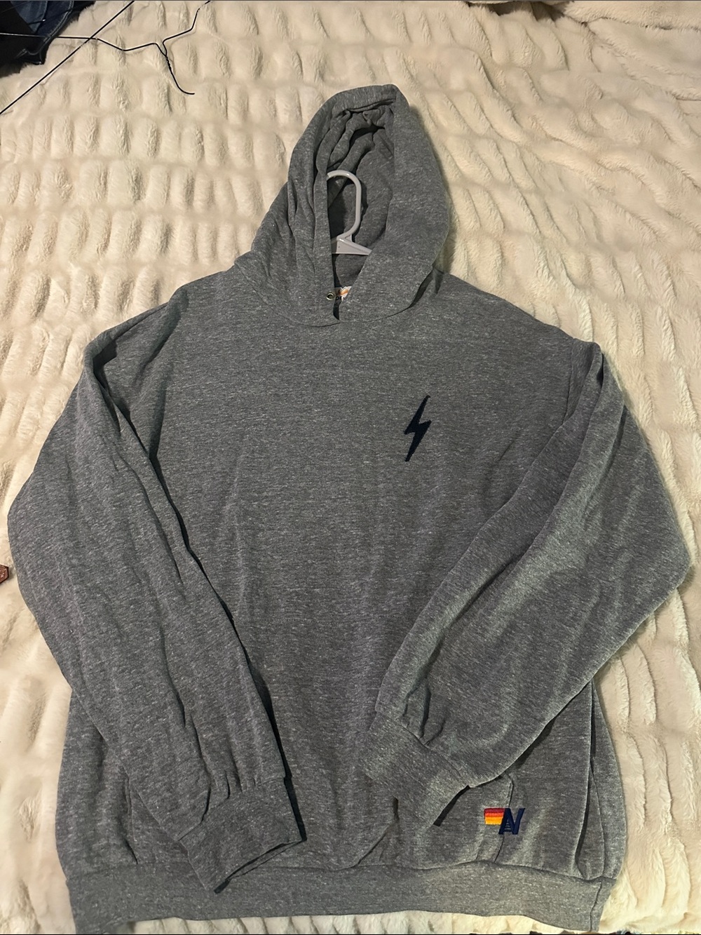 Aviator Nation Gray Hooded Pullover Sweatshirt with Lightning Graphic